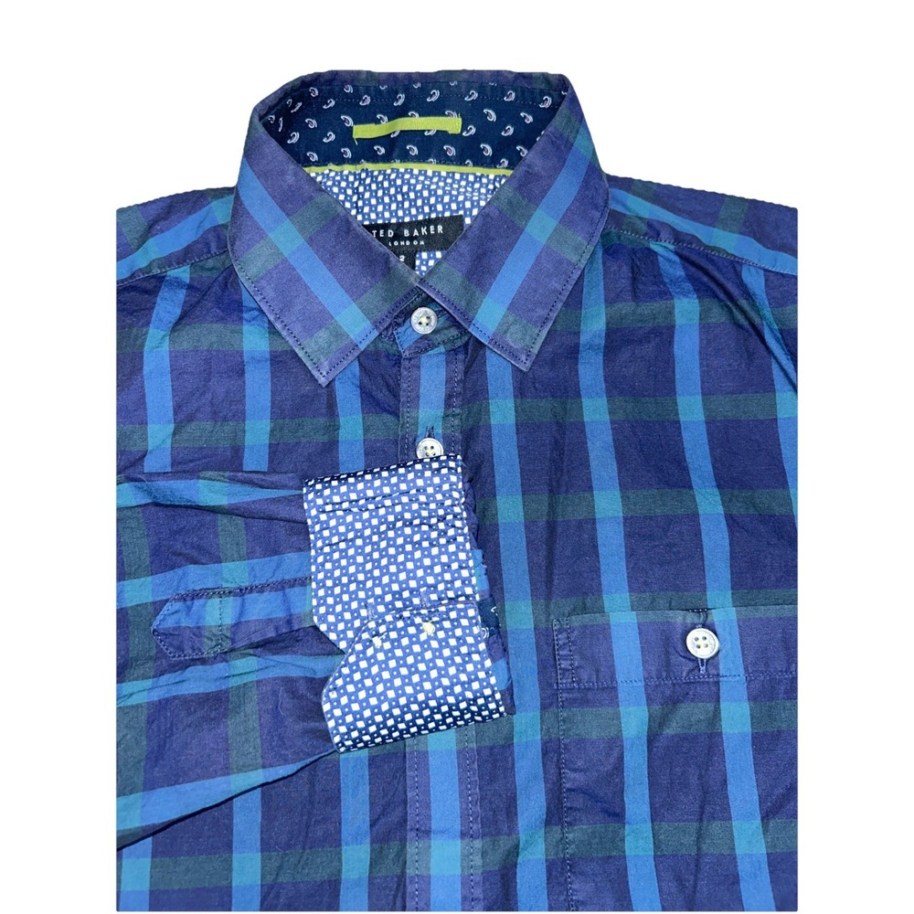 Ted Baker Flip Cuff Long Sleeve Button Up Pattern Shirt Mens Sz 2 Rubber Buttons